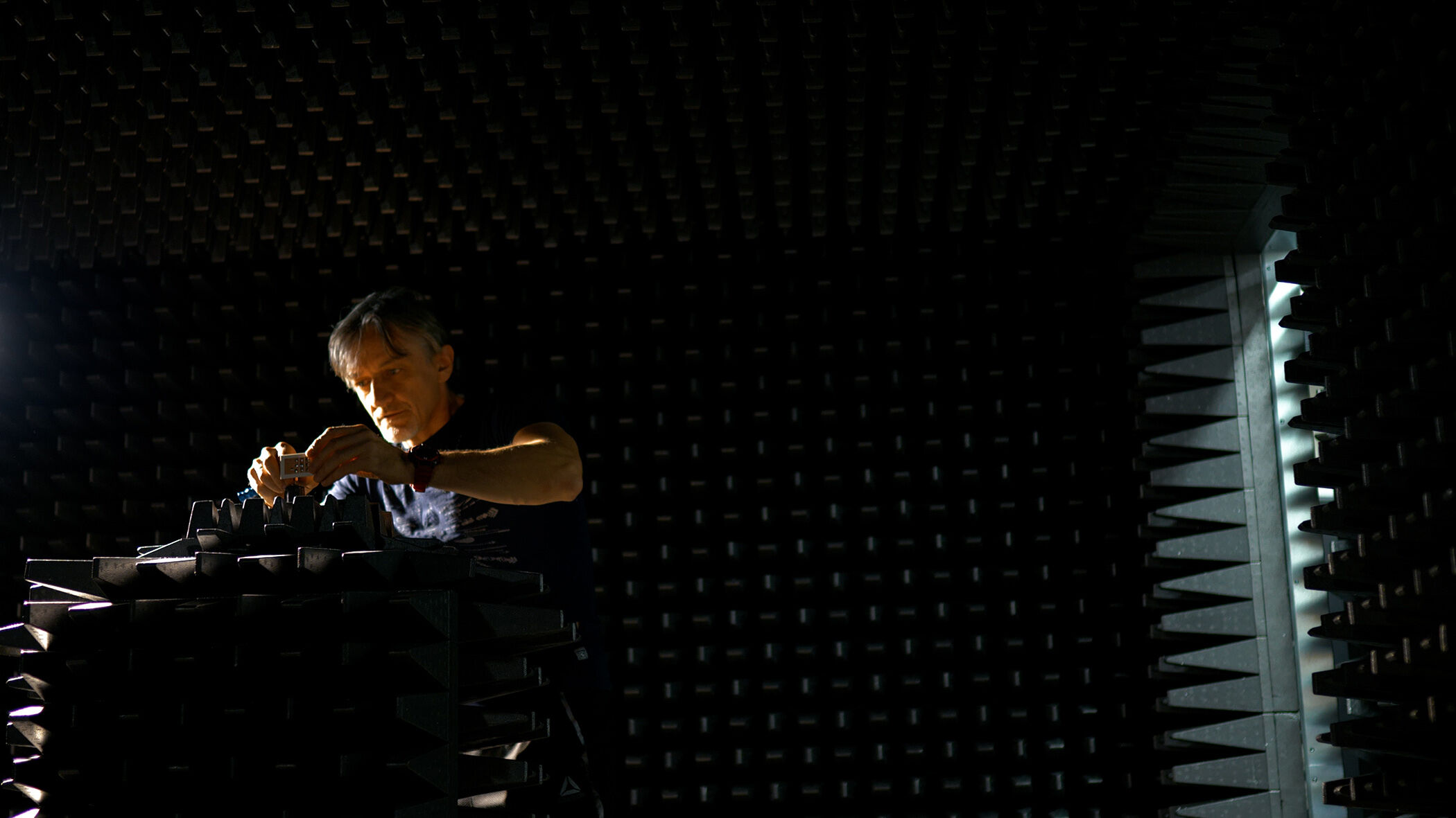 Dr. Slawomir Koziel works manly in the anaechoic chamber in the basement of the RU main building.